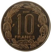 10 Francs CFA Essai, Central African States, 1974 reverse image