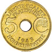 5 Centimes, Central African States, 1943 reverse image