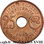 25 Centimes, Central African States, 1943 reverse image