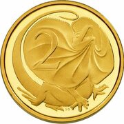 2 Cents - Elizabeth II 4th Portrait - Australian Miniature Money Gold Proof, Australia, 2012 reverse image