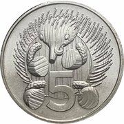 5 Cents - Elizabeth II 6th Portrait - Wooden Echidna, Australia, 2021-2023 reverse image