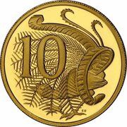 10 Cents - Elizabeth II 5th Portrait - Gottwald Proof Gold, Australia, 2010 reverse image