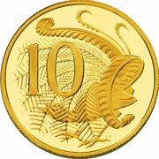 10 Cents - Elizabeth II 4th Portrait - Australian Miniature Money Gold Proof, Australia, 2012 reverse image