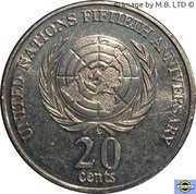 20 Cents - Elizabeth II 3rd Portrait - United Nations, Australia, 1995 reverse image