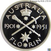 20 Cents - Elizabeth II 4th Portrait - Masterpiece in Silver - 1951 Federation Florin, Australia, 1998 reverse image