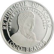 1000 Francs Ceratotherium (Rhinoceros) colourized obverse image