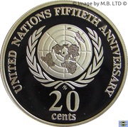 20 Cents - Elizabeth II 4th Portrait - Masterpiece in Silver - 1995 United Nations, Australia, 1998 reverse image