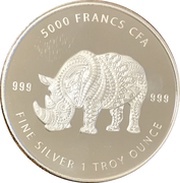 5000 Francs CFA Mandala Rhinoceros, Chad, 2018 reverse image
