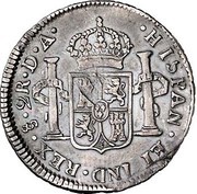 2 Reales - Carlos IV bust of Carlos III, CAROLUS IIII, Chile, 1791-1792 reverse image