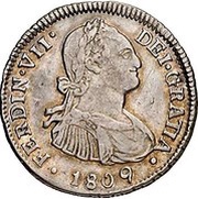 2 Reales - Fernando VII bust of Carlos IV obverse image