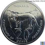 20 Cents - Elizabeth II 4th Portrait - Centenary of Federation - Tasmania, Australia, 2001 reverse image