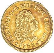 1 Escudo - Fernando VI bust of Felipe V obverse image