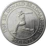 20 Cents - Elizabeth II 4th Portrait - Sir Donald Bradman, Australia, 2001 reverse image