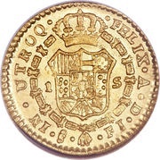 1 Escudo - Fernando VII bust of Carlos IV reverse image