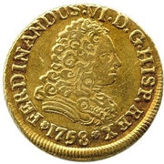 2 Escudos - Fernando VI bust of Felipe V obverse image