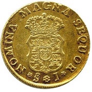 2 Escudos - Fernando VI bust of Felipe V reverse image