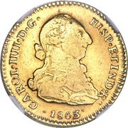 2 Escudos - Carlos IV bust of Carlos III, CAROL IIII obverse image