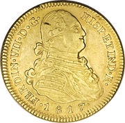 4 Escudos - Fernando VII bust of Carlos IV obverse image