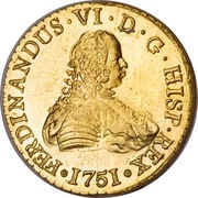 8 Escudos - Fernando VI first bust of Fernando VI, Inverted Fleece obverse image