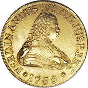 8 Escudos - Fernando VI first bust of Fernando VI, Regular Fleece obverse image