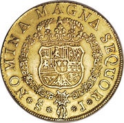 8 Escudos - Fernando VI first bust of Fernando VI, Regular Fleece, Chile, 1758-1759 reverse image