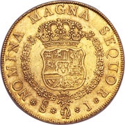 8 Escudos - Fernando VI second bust of Fernando VI, Chile, 1759-1760 reverse image