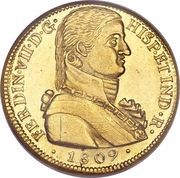 8 Escudos - Fernando VII imaginary military bust obverse image