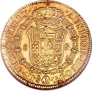 8 Escudos - Fernando VII bust of Carlos IV reverse image