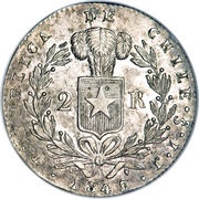 2 Real large type, Chile, 1843 reverse image