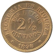 2½ Centavos, Chile, 1886-1898 reverse image