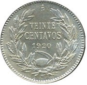 20 Centavos No number on obverse; billon .400 reverse image