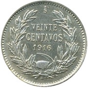 20 Centavos 0.45 on obverse; billon .450 reverse image