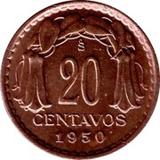 20 Centavos, Chile, 1942-1953 reverse image