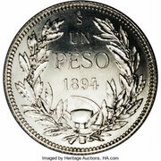1 Peso, Chile, 1894 reverse image