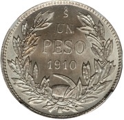 1 Peso, Chile, 1910 reverse image