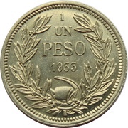 1 Peso, Chile, 1933-1940 reverse image