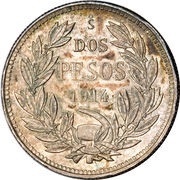 2 Pesos, Chile, 1914 reverse image