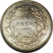 5 Pesos, Chile, 1927 reverse image