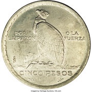 5 Pesos, Chile, 1938 reverse image