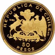 50 Pesos 150th Anniversary of Military Academy, Chile, 1968 reverse image