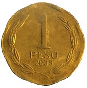 1 Peso Struck on 5 Pesos planchet reverse image