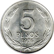 5 Pesos, Chile, 1976-1980 reverse image