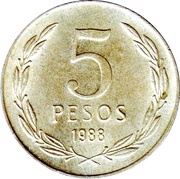5 Pesos, Chile, 1981-1990 reverse image