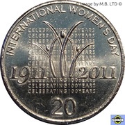 20 Cents - Elizabeth II 4th Portrait - International Women's Day, Australia, 2011 reverse image