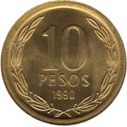 10 Pesos, Chile, 1990-2021 reverse image
