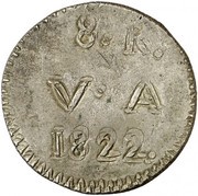8 Reales Countermarked coinage, Chile, 1822 reverse image