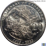 20 Cents - Elizabeth II 4th Portrait - Centenary of Canberra, Australia, 2013 reverse image
