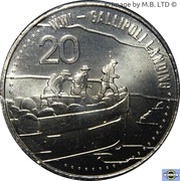 20 Cents - Elizabeth II 4th Portrait - Gallipoli Landing, Australia, 2015 reverse image