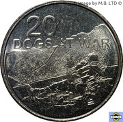 20 Cents - Elizabeth II 4th Portrait - Dogs at War, Australia, 2016 reverse image