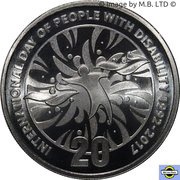 20 Cents - Elizabeth II 4th Portrait - 25th Anniversary of International Day of People with Disability, Australia, 2017 reverse image